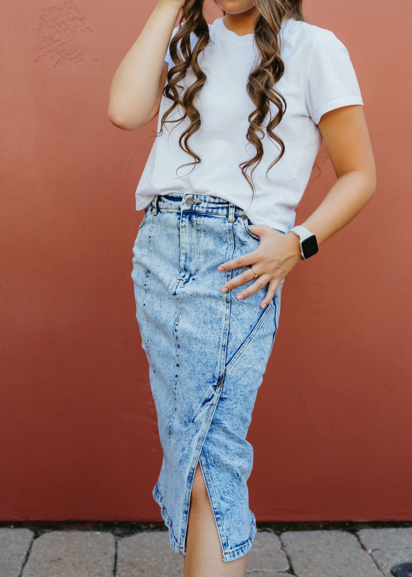 Acid Wash Denim Skirt