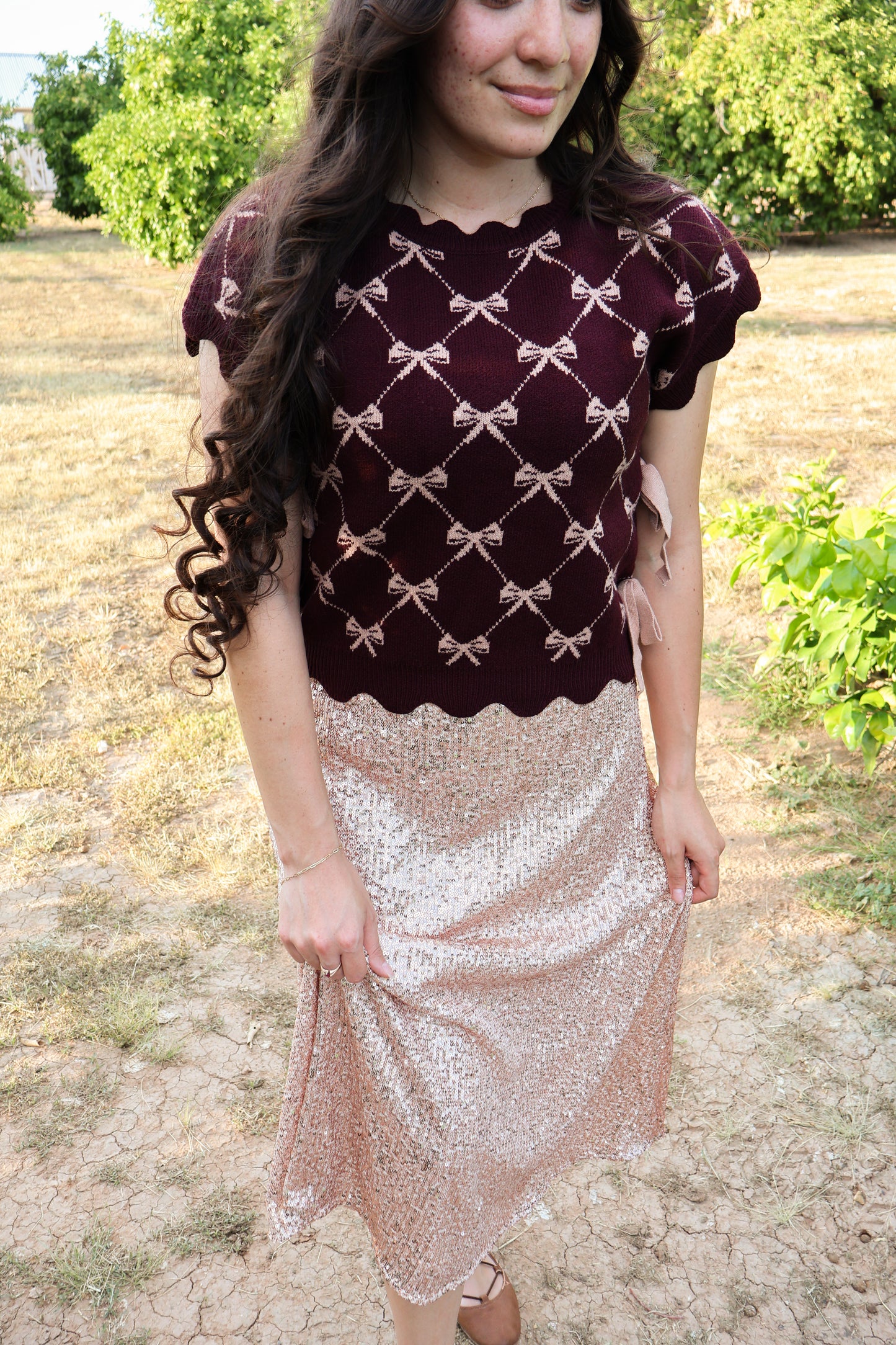 Darling Scallop Edge Sweater- Wine