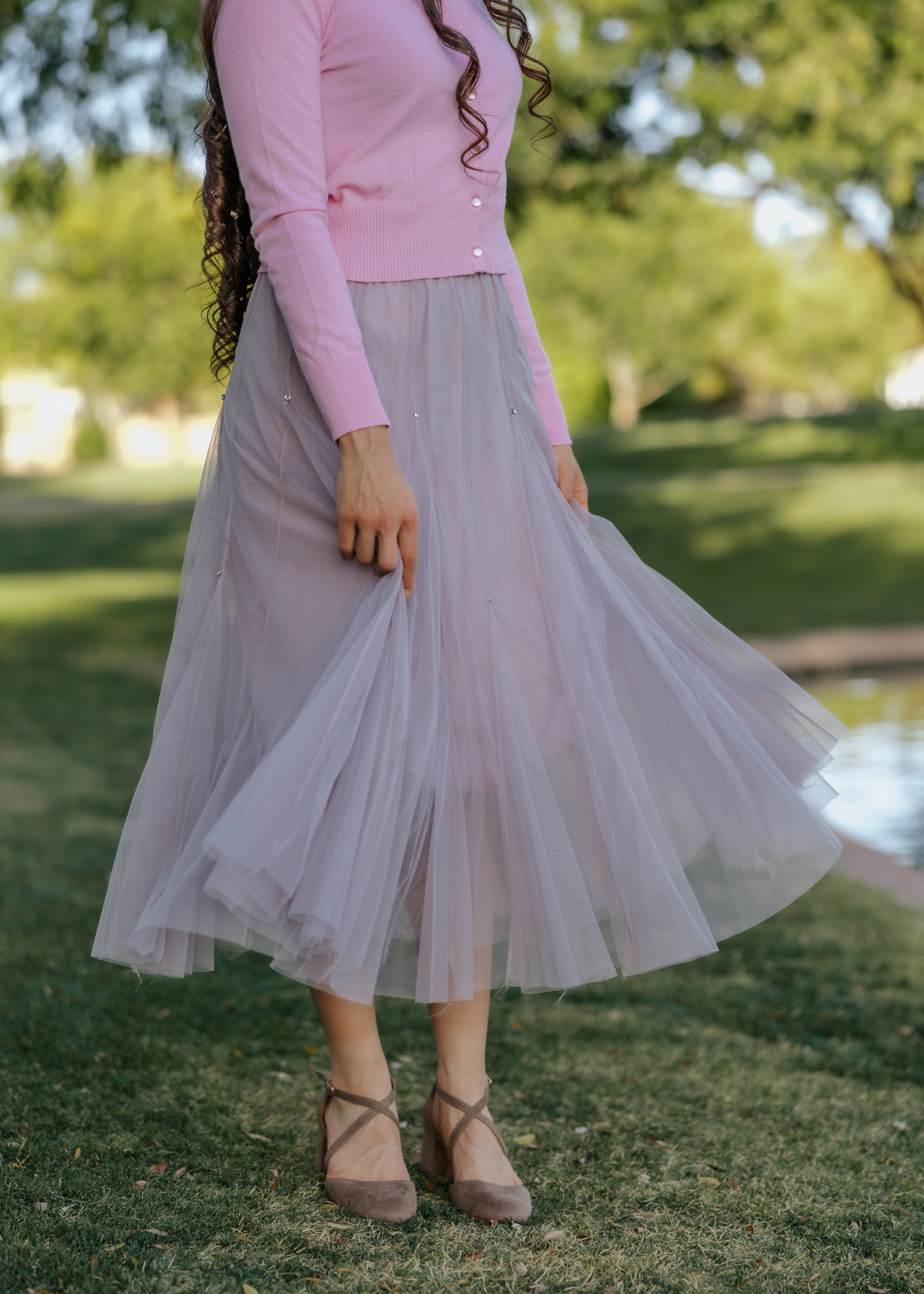 Lavender Tulle Midi Skirt