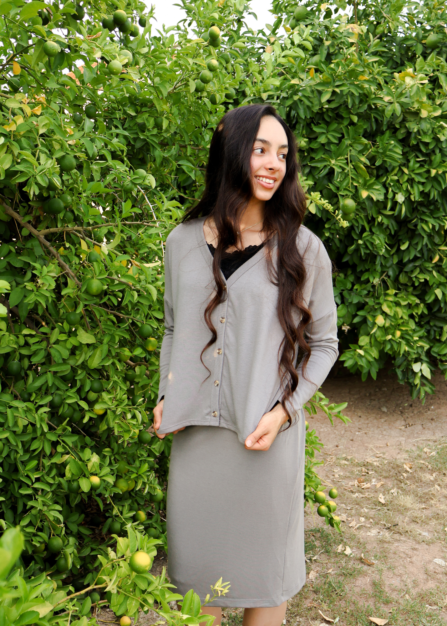 Cloud Cardigan Skirt Set - Grey