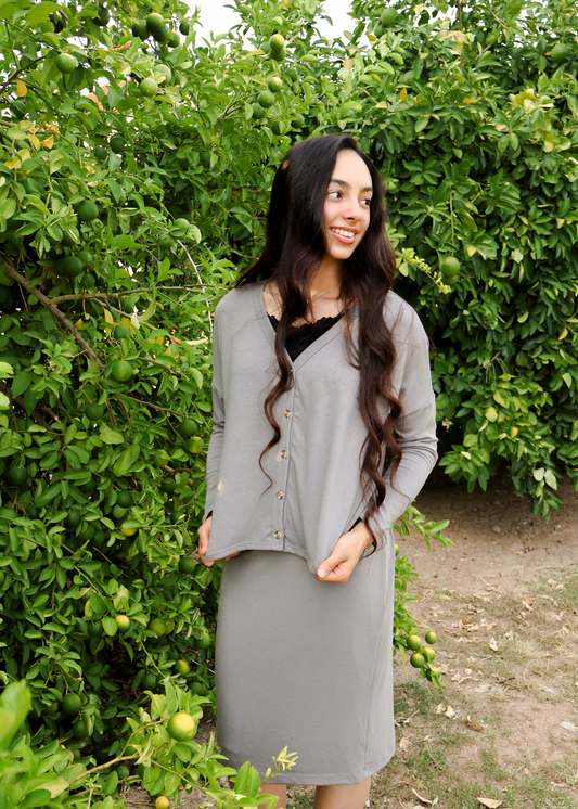 Cloud Cardigan Skirt Set - Grey