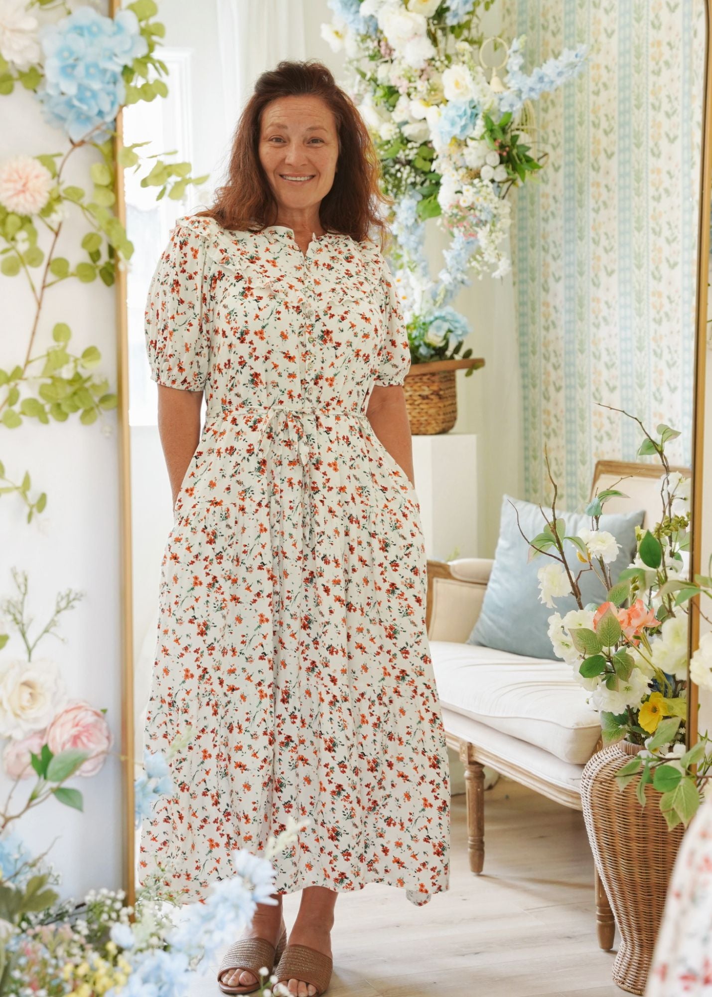 Wildflower Midi Dress- Orange