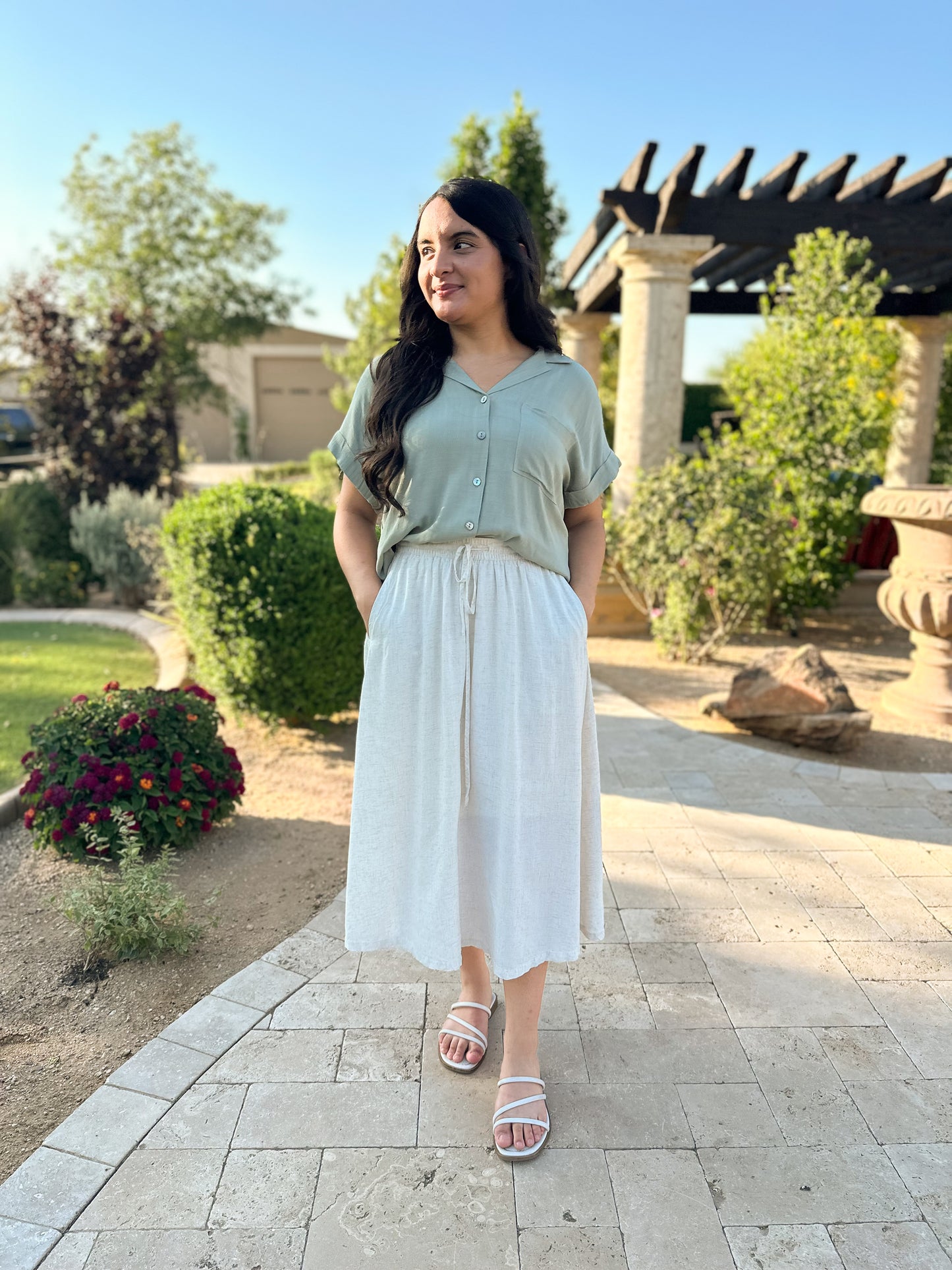 Clara Linen Skirt-Beige
