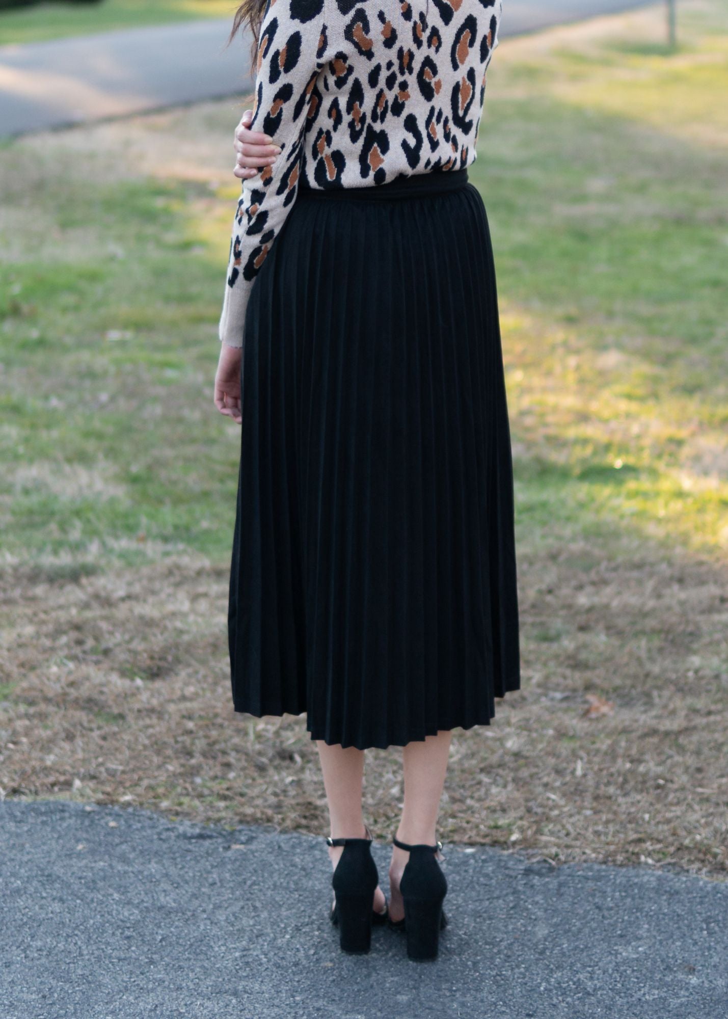 Black Suede Pleated Skirt