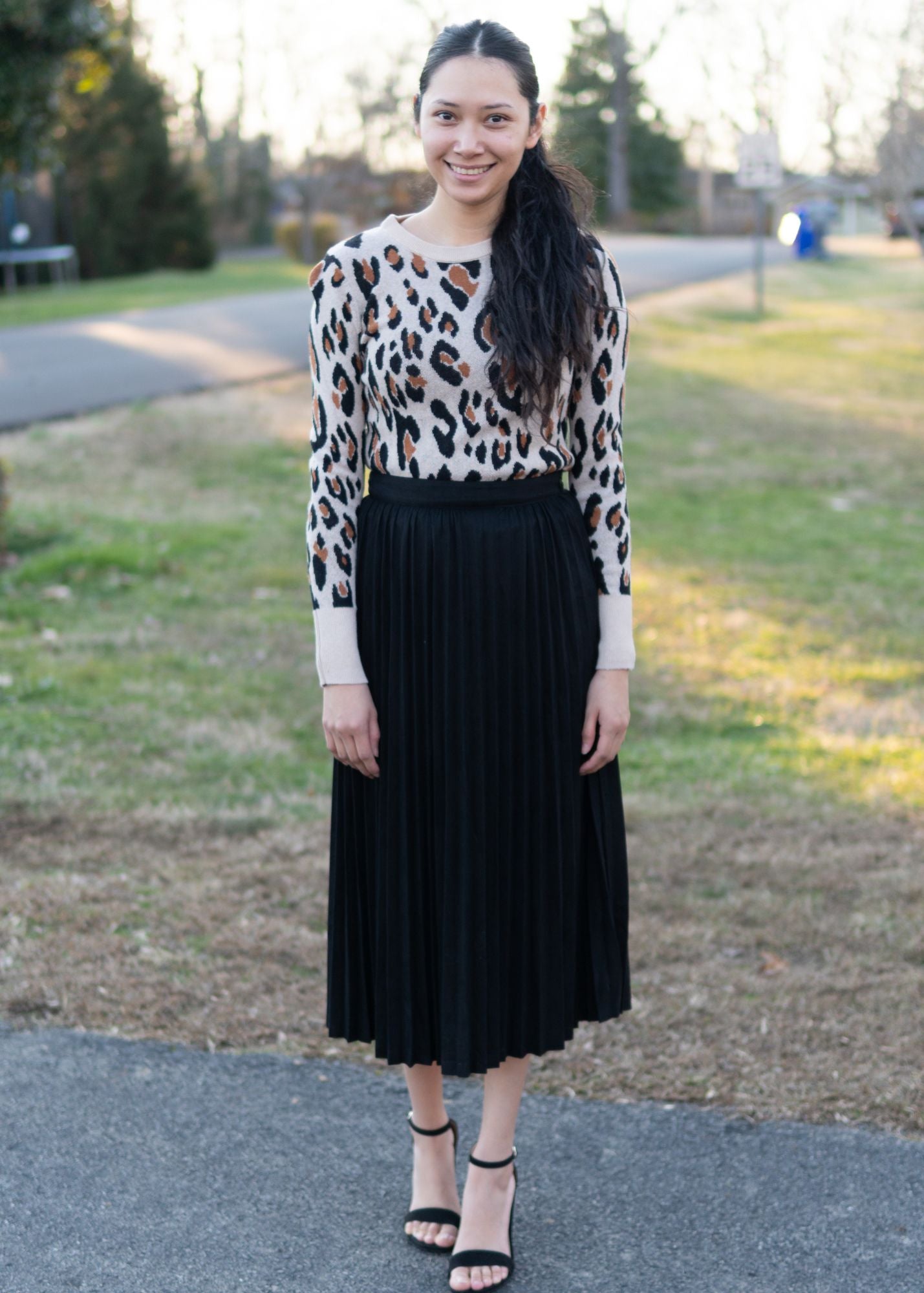 Black Suede Pleated Skirt