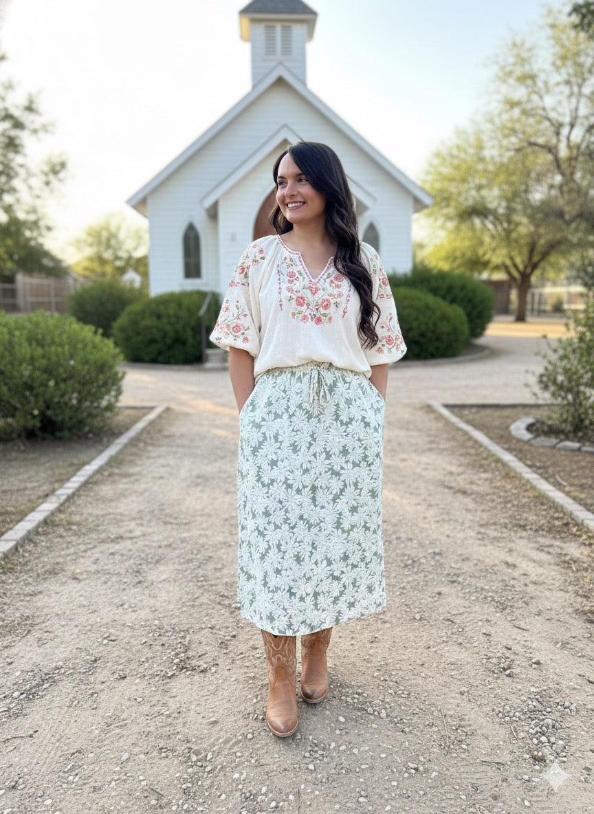 Clara Linen Skirt- Sage