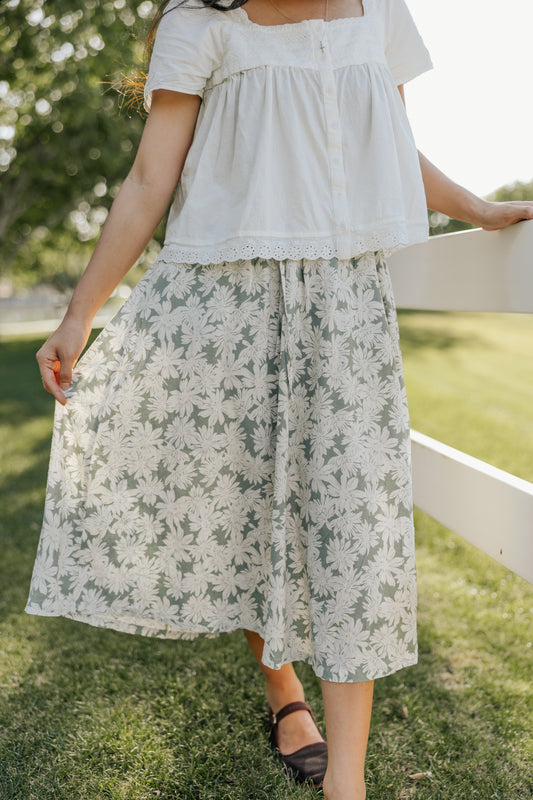 Clara Linen Skirt- Sage