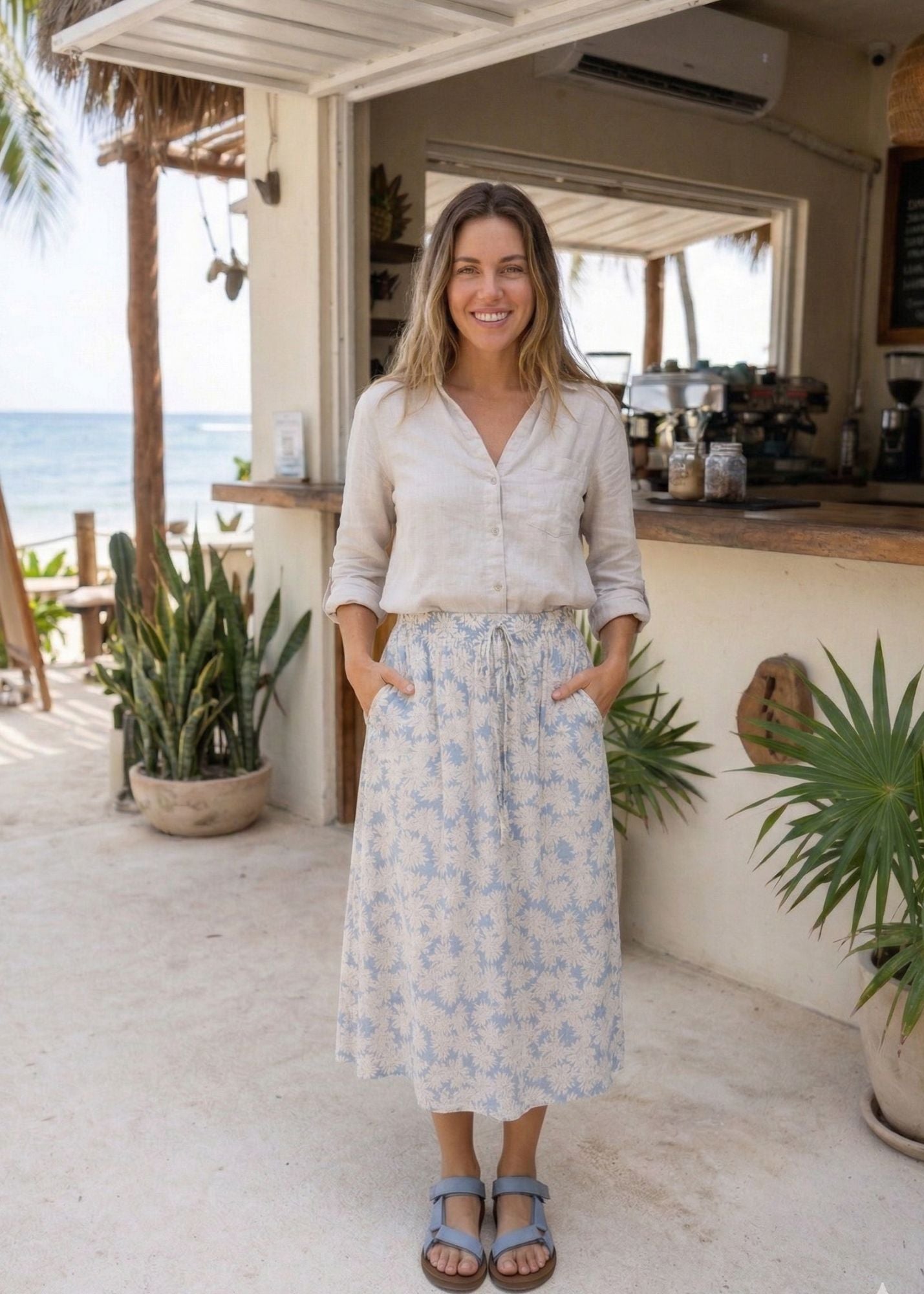 Clara Linen Skirt - Blue