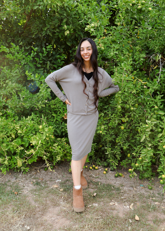 Cloud Cardigan Skirt Set - Grey