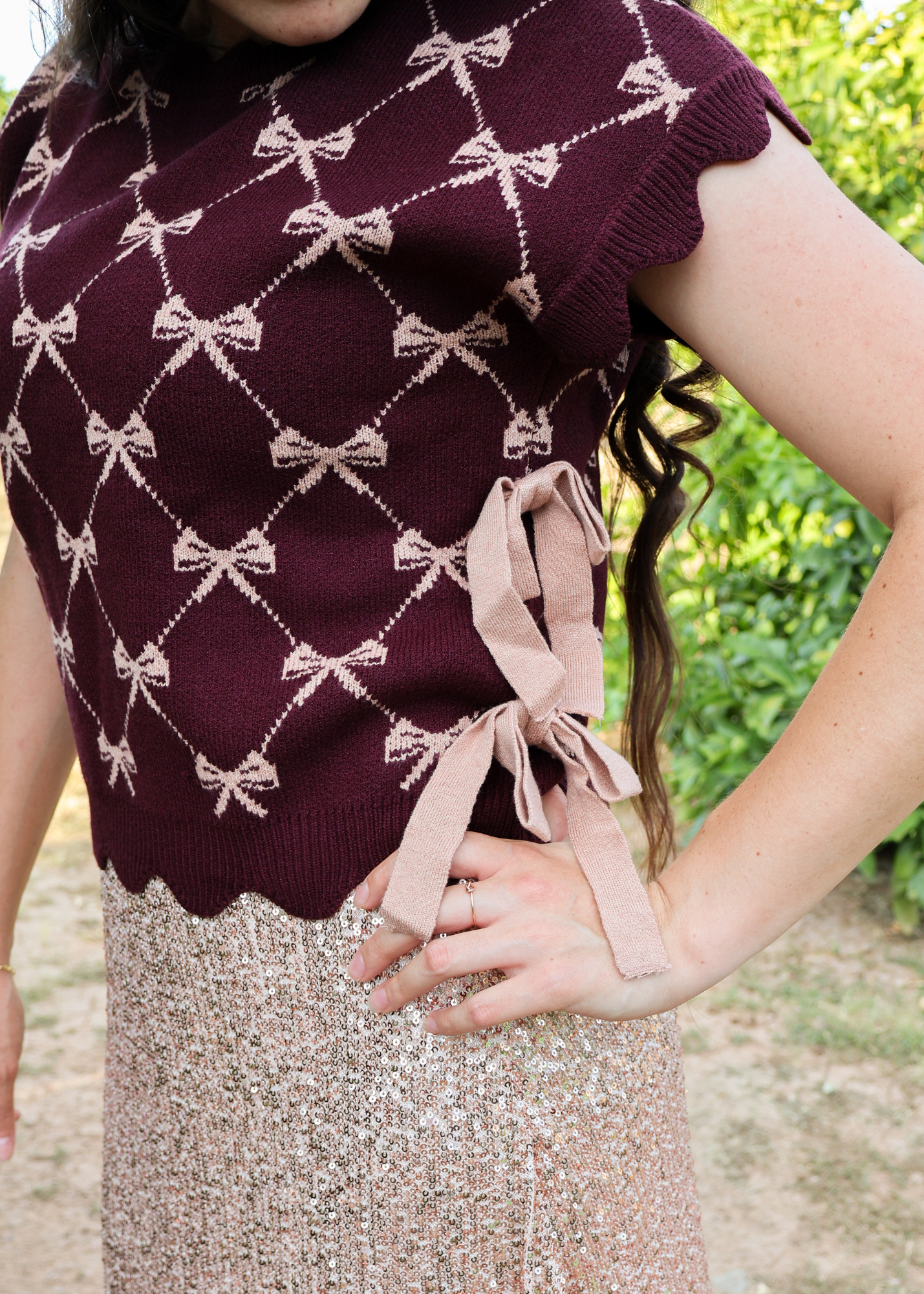 Darling Scallop Edge Sweater- Wine