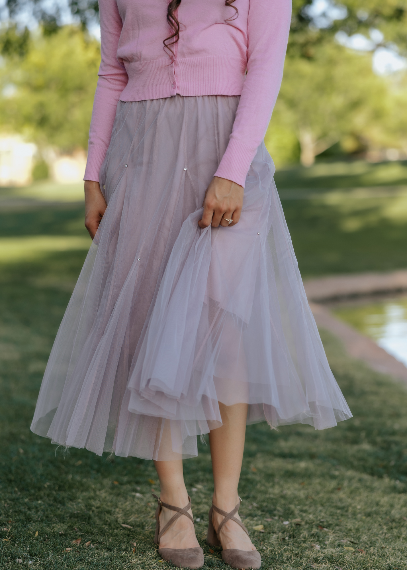 Lavender Tulle Midi Skirt