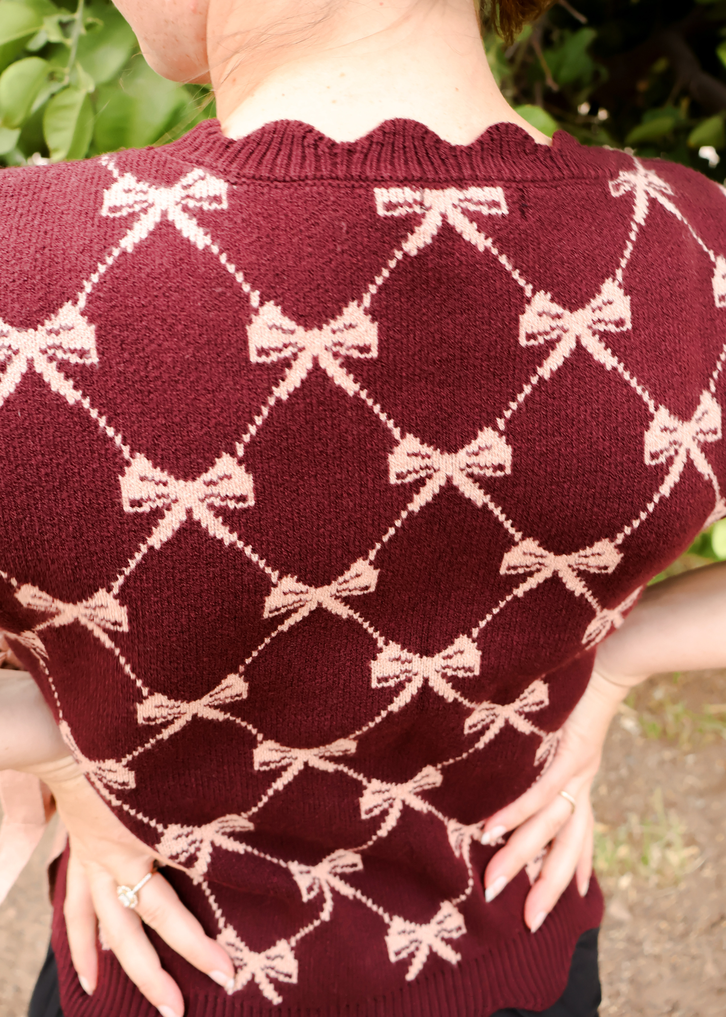 Darling Scallop Edge Sweater- Wine