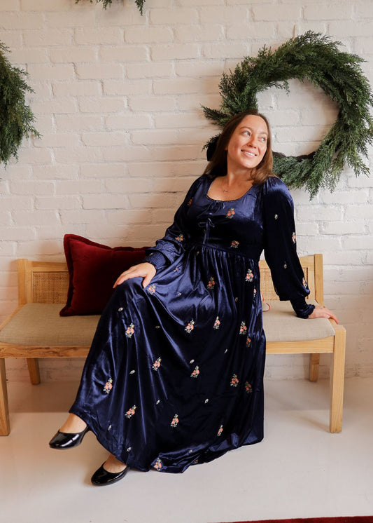 Anastasia Velvet Dress- Navy