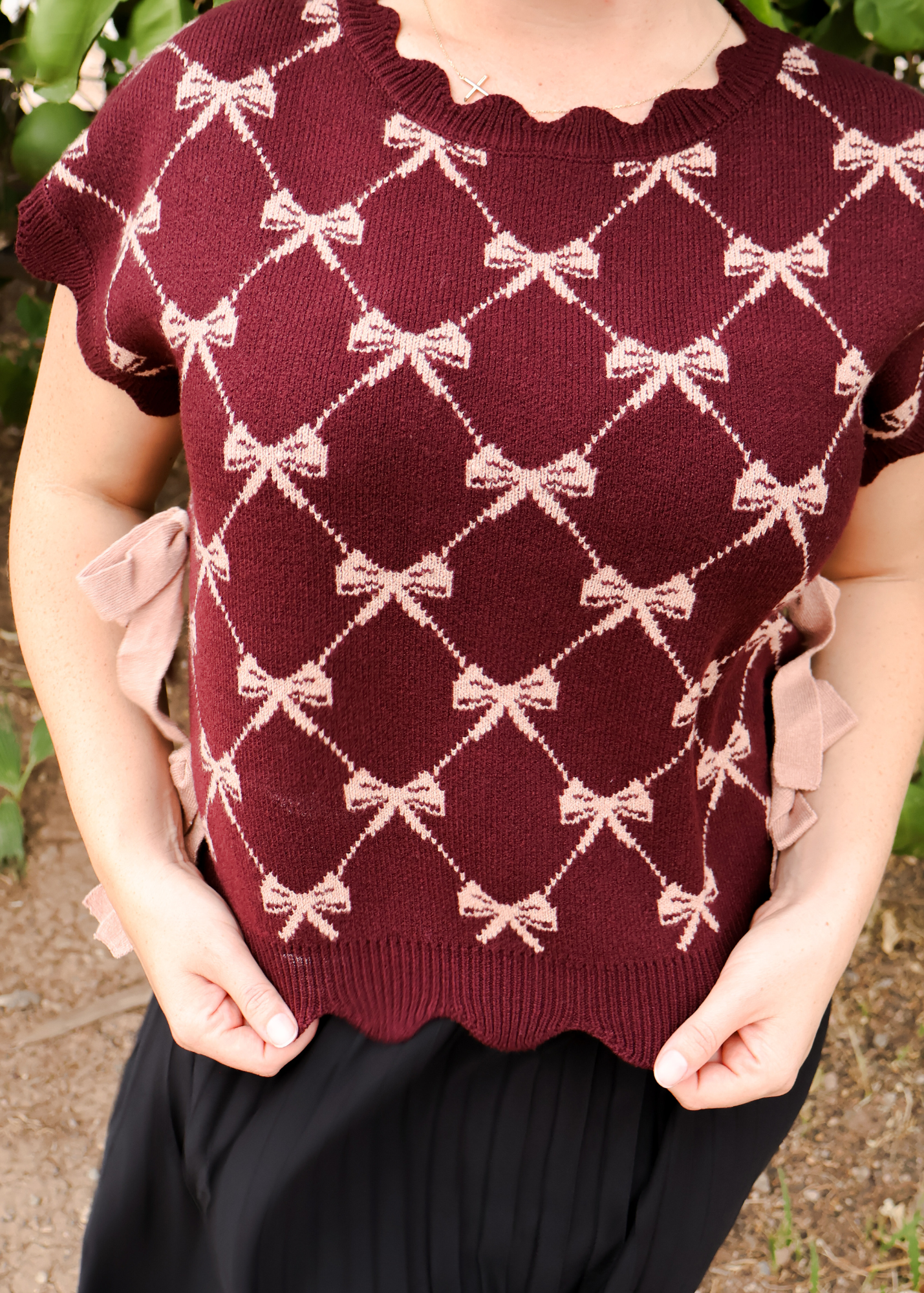 Darling Scallop Edge Sweater- Wine