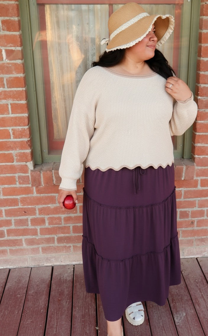 Scallop Trim Knit Sweater