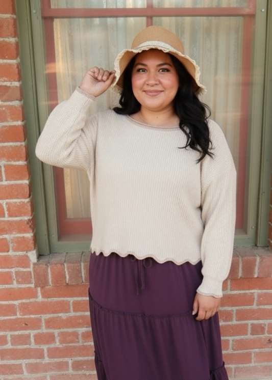 Scallop Trim Knit Sweater