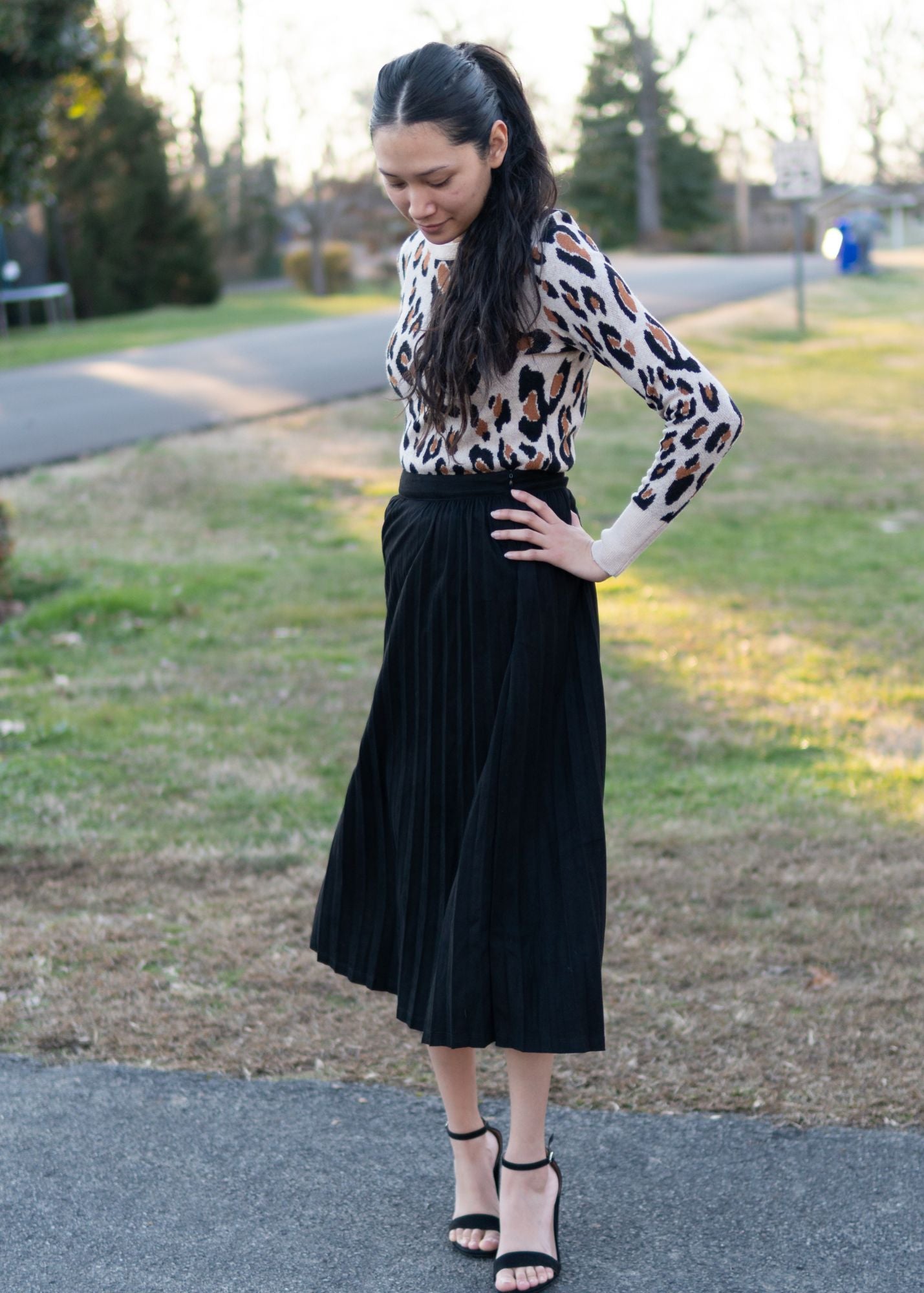 Black Suede Pleated Skirt