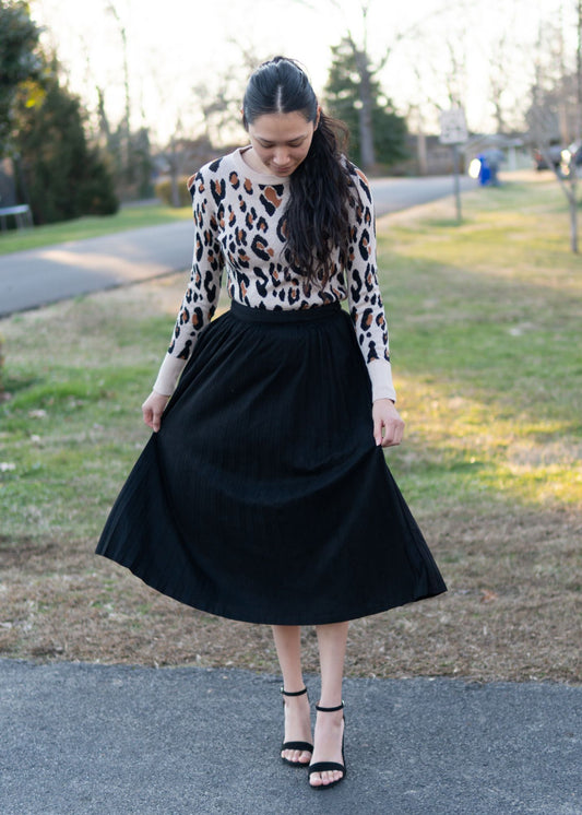 Black Suede Pleated Skirt