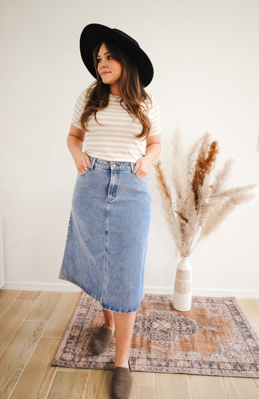 High Waisted Denim Skirt